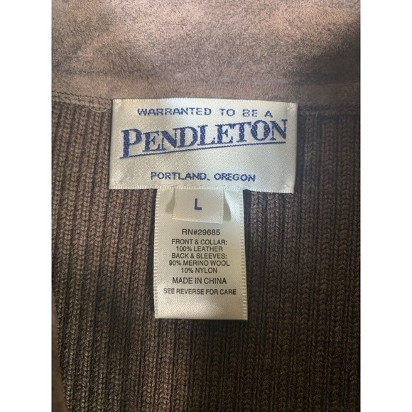 Pendleton Full Zip Suede Leather Merino Wool Jacket Womens L Brown Vintage - Picture 4 of 11